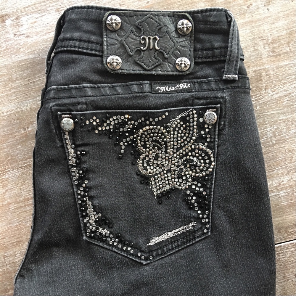 Miss Me Rhinestone Skinny Jeans JE5764GR Size 27